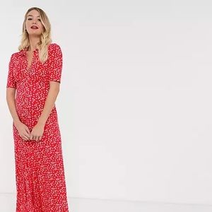 Red maxi floral maternity dress
